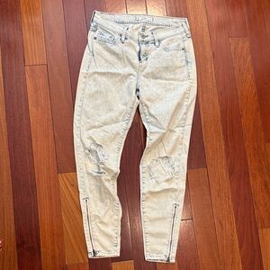 Stylish Abercrombie & Fitch Light Wash Distressed Jeans with side zippers
